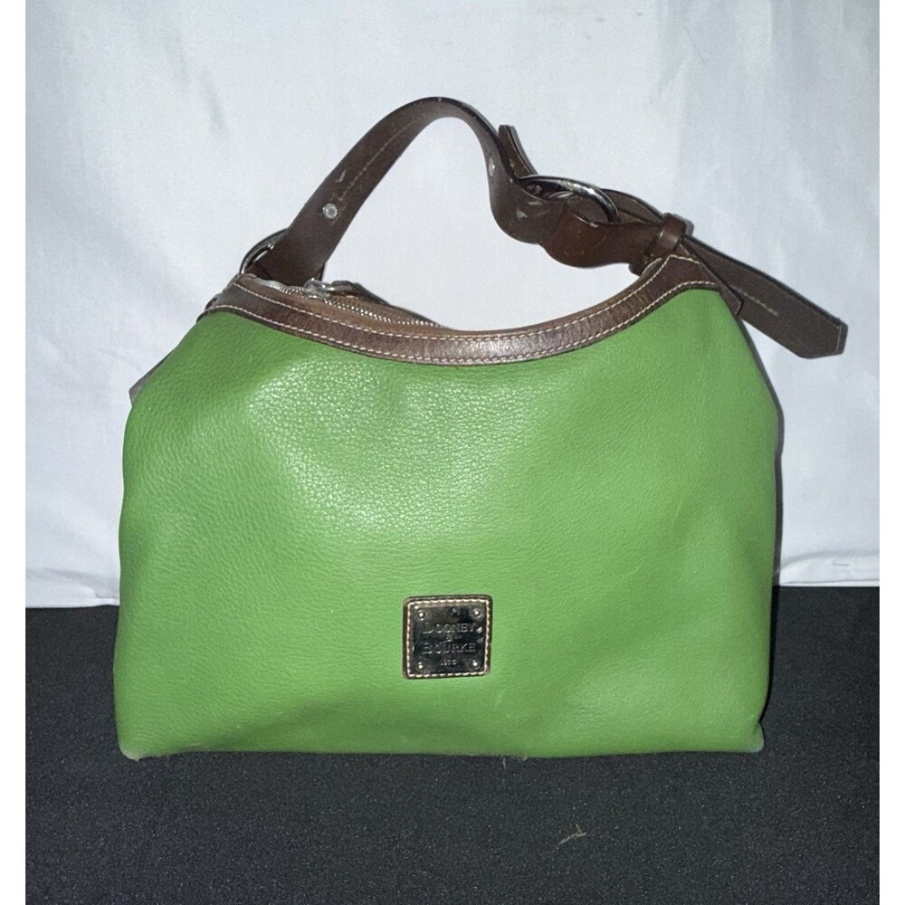 Dooney & Bourke Green Pebbled Leather Hobo Shoulder Bag Brown Trim 2000